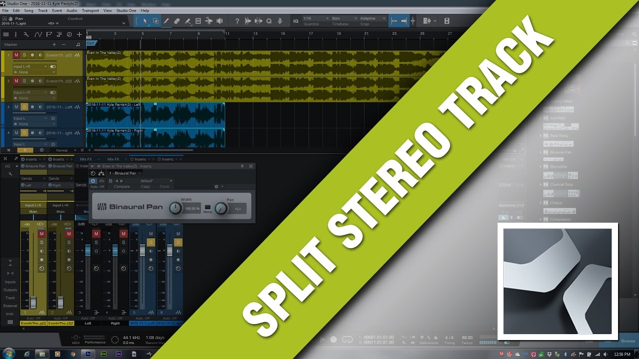How To Split A Stereo Track Into Left & Right - Studio One