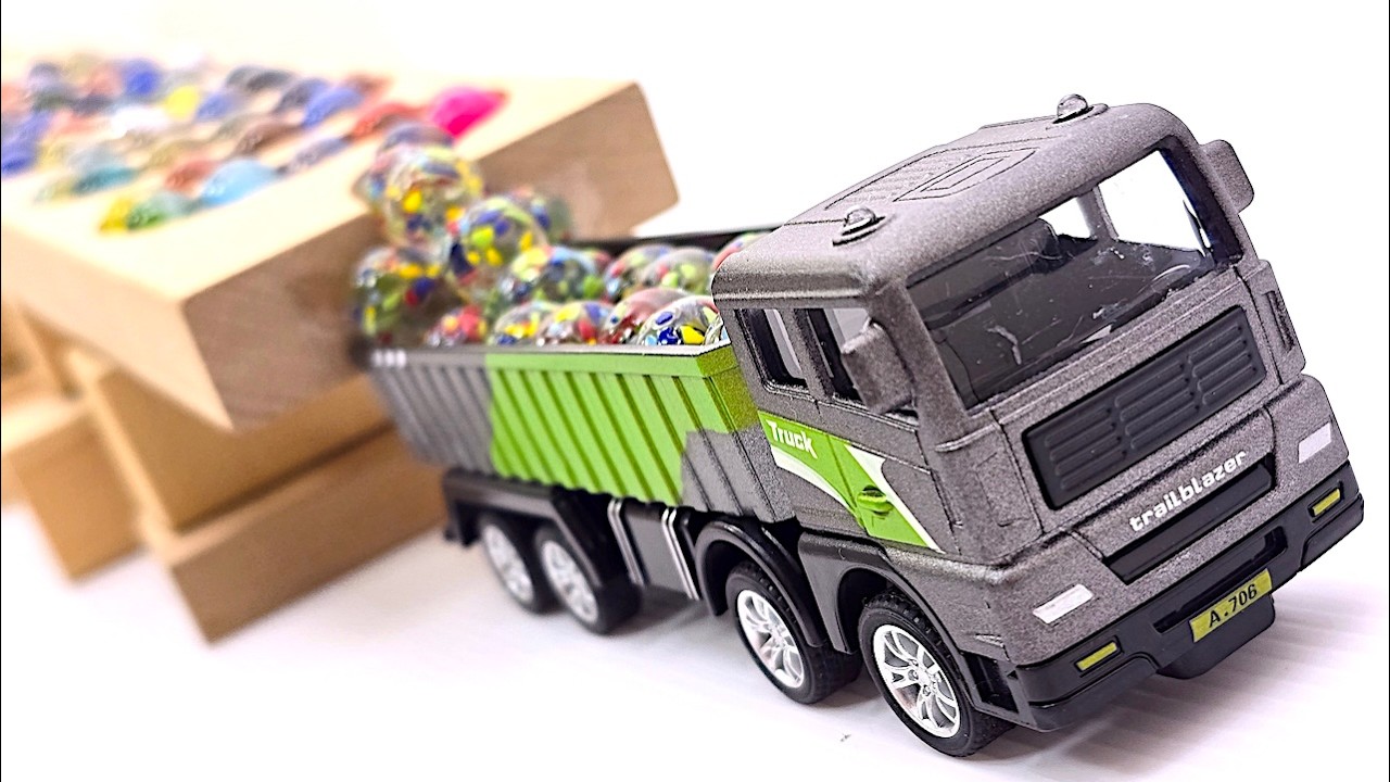 Super Satisfying Multi Axle Dump Truck Marble Run | No Talking ASMR