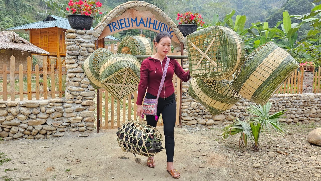 How to Weave Baskets with Bamboo and Harvest Homegrown Chickens to Sell at Market | Trieu Mai Huong.