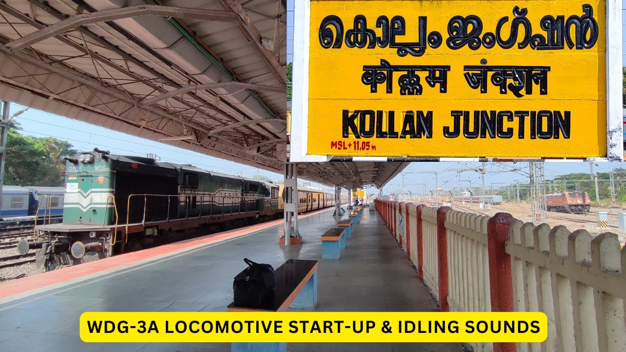 ALCo WDG-3A Diesel Locomotive Start-up & Idling sounds at Kollam Jn. | Indian Railways ALCo 251-C
