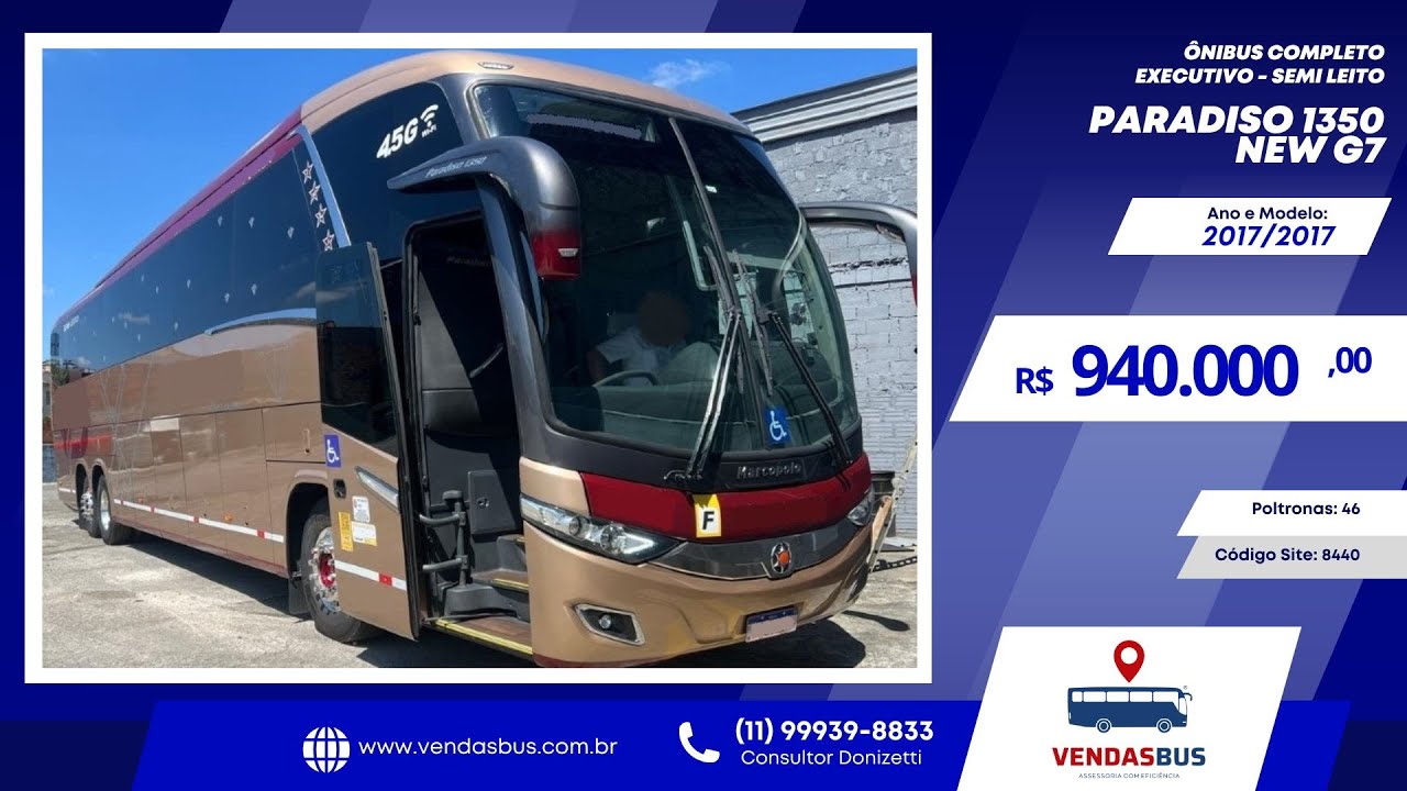 VENDIDO Marcopolo Paradiso 1350 New G7 &Ocirc;nibus Rodovi&aacute;rio Completo c/Retarder K360 6&times;2 &ndash;  2017/2017