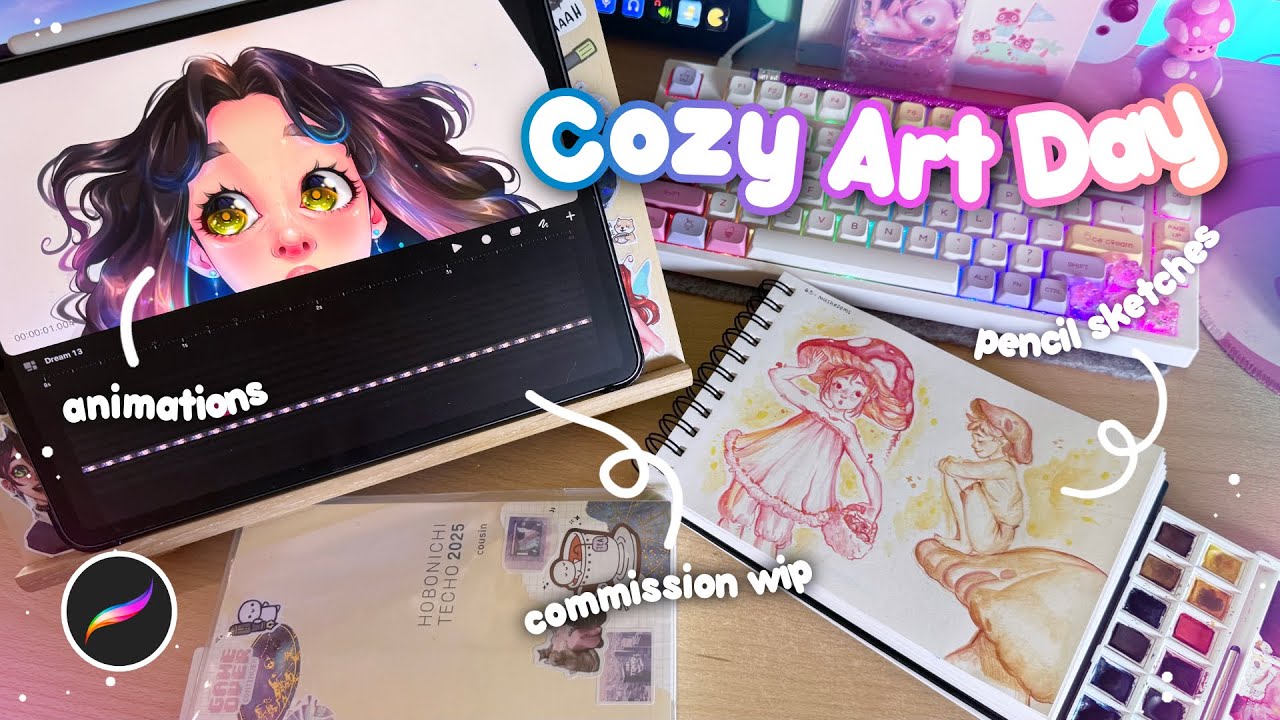 A Cozy Art Day 🎨 commission wip on Procreate, pencil sketches and how I plan my work ☁️⭐