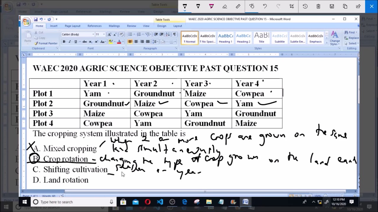 WAEC 2020 AGRIC  SCIENCE OBJECTIVE PAST QUESTION 15 Cropping systems