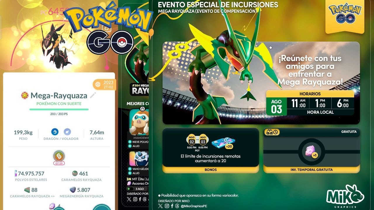 🐉✨ Evento Especial de Incursiones Mega-Rayquaza Pok&eacute;mon GO | ENGEL GO S&aacute;bado 3 de Agosto hora local