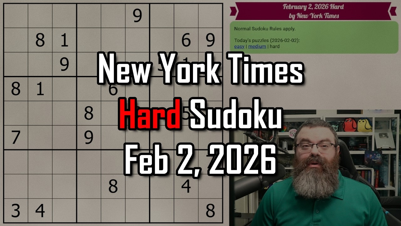 NYT Hard Sudoku Walkthrough | Feb 2, 2026