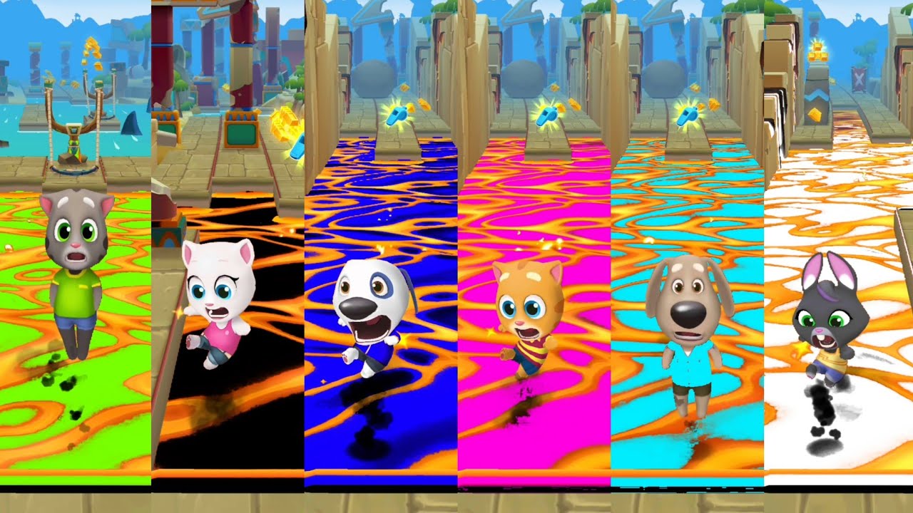Talking Tom Gold Run All Characters Failed in Mix Colours Lava Funny Fails & Falls Moments Gameplay