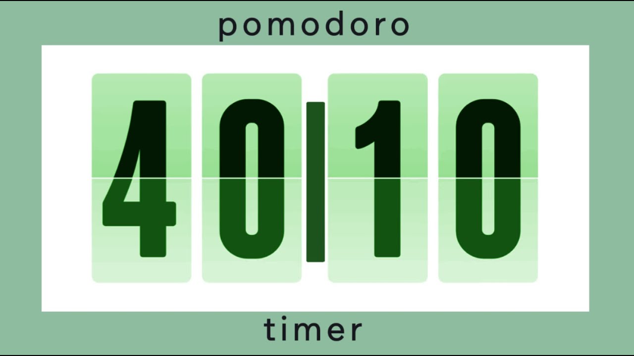 40 I 10 pomodoro timer / 4 hour • mint design • flip timer • no music • only bell / productivity