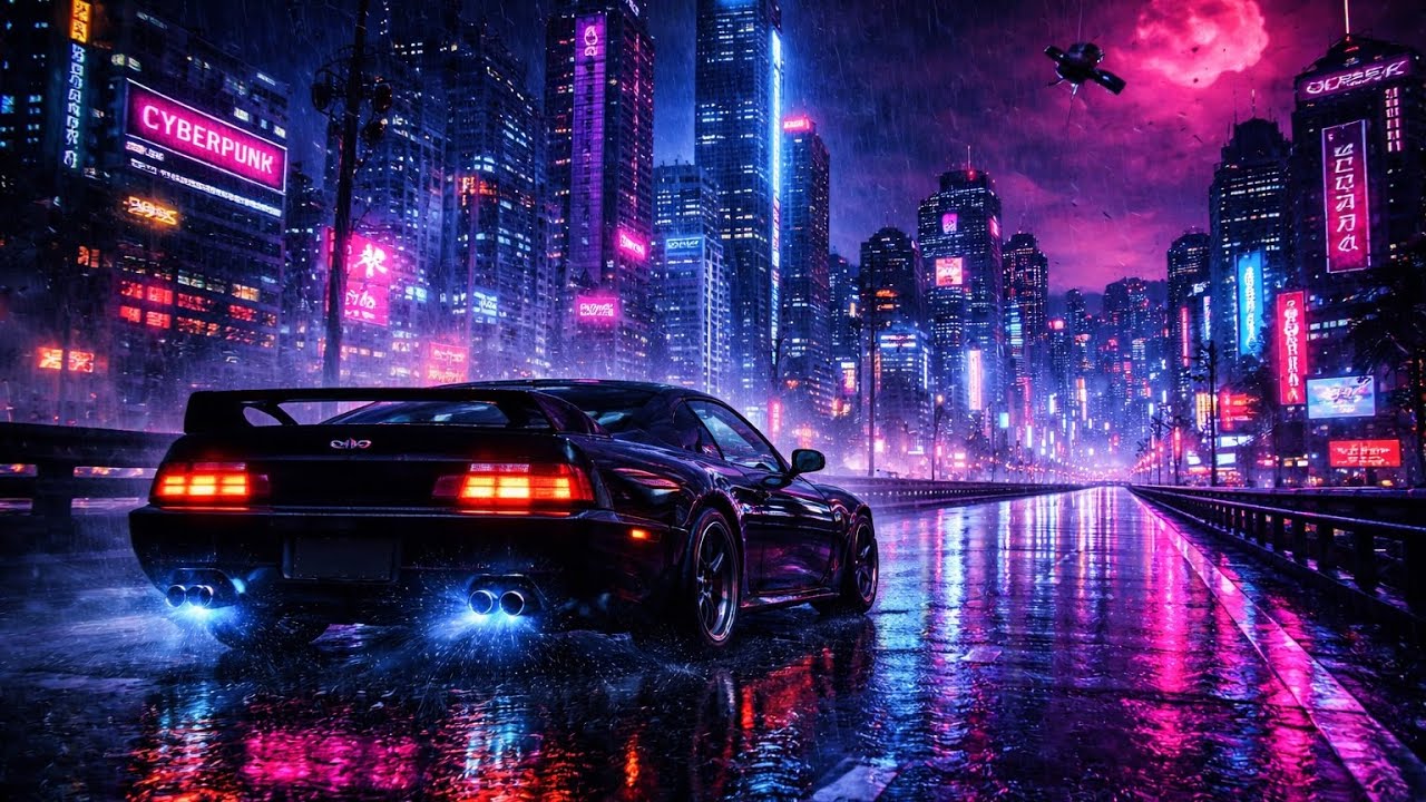 Rainy Night Drive in a Cyberpunk City 🌧️Dark Ambient Synthwave (1 Hour)