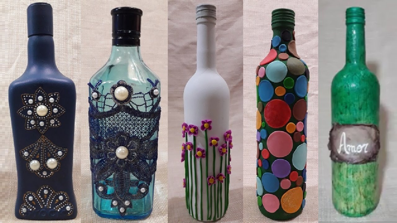DIY - 5 IDEIAS CRIATIVAS PARA DECORAÇÃO DE GARRAFAS DE VIDRO - @lucibuzo