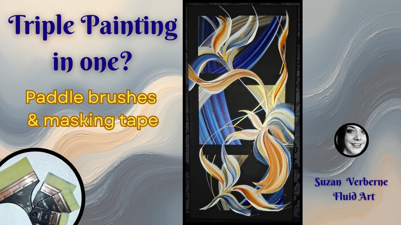 Triple Painting in One?! Paddle Brushes & Masking Tape #fluidart #arttutorial #paddlebrush