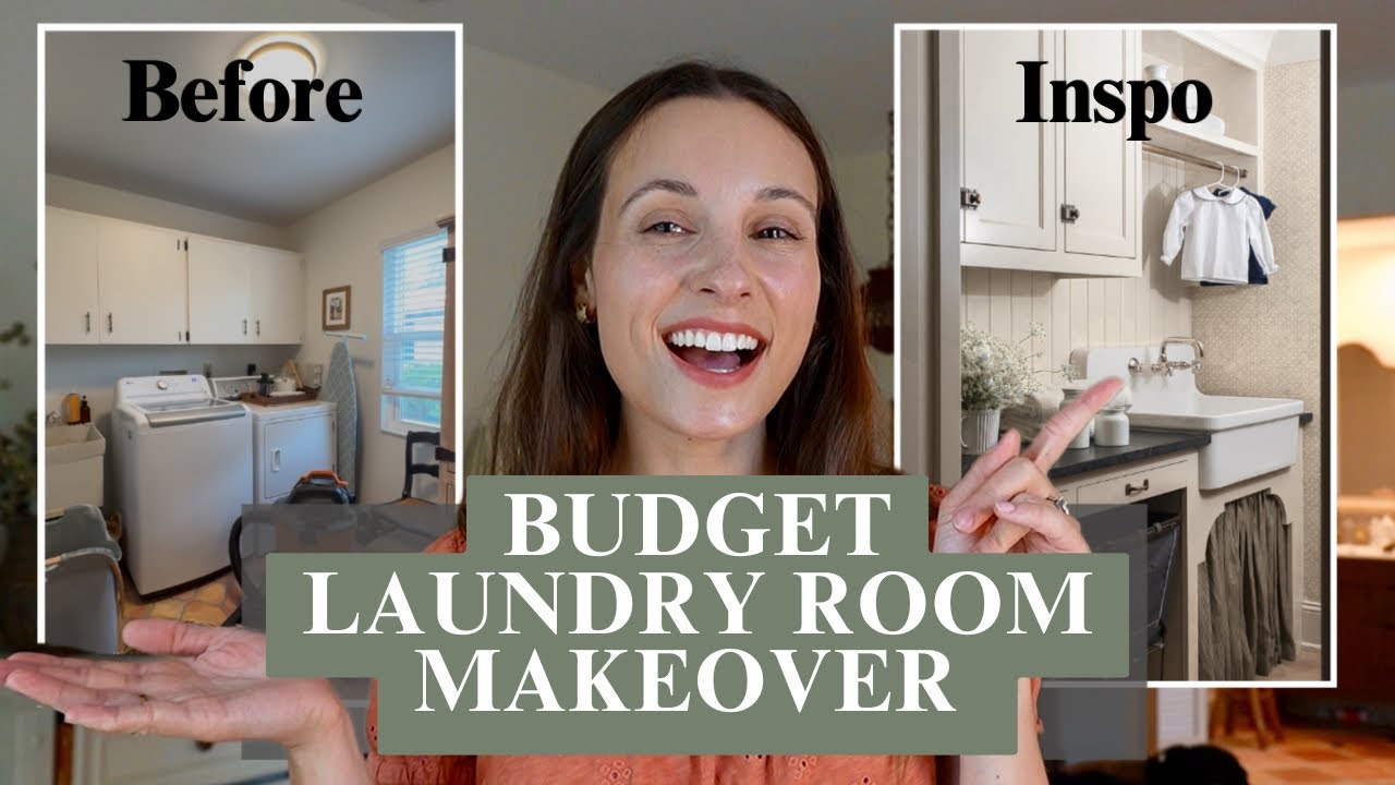 BUDGET LAUNDRY ROOM MAKEOVER | design plans, demo, DIY floating shelves
