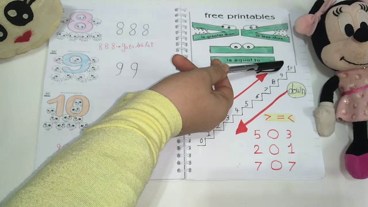 شرح greater than ,  less than  وكتابة الارقام ( 8، 9، 10)