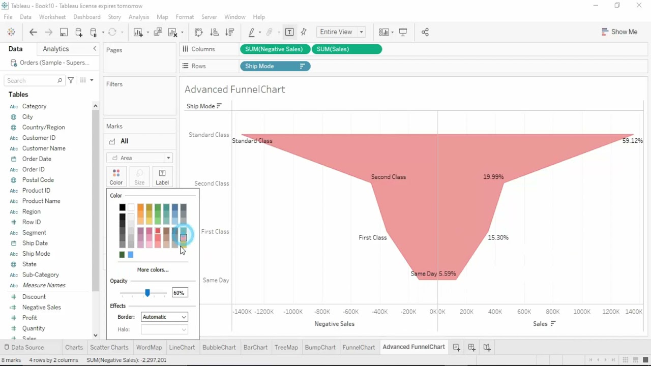 Tableau Tutorial for Beginners 28 - How to Make Funnel Charts