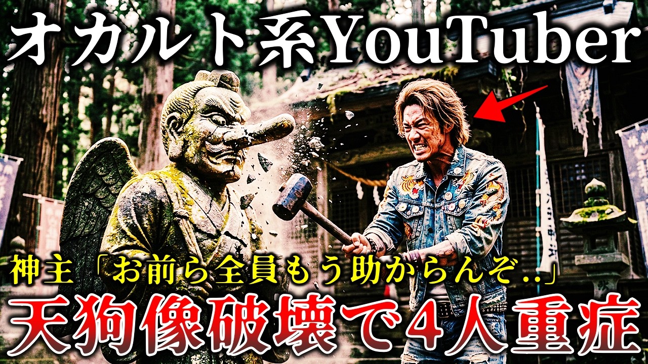 【怖い話】※完全自業自得..心霊スポットの廃神社で天狗像を破壊した迷惑系YouTuber..ガチで祟られ顔面崩壊の悲惨な末路！【ゆっくり解説】