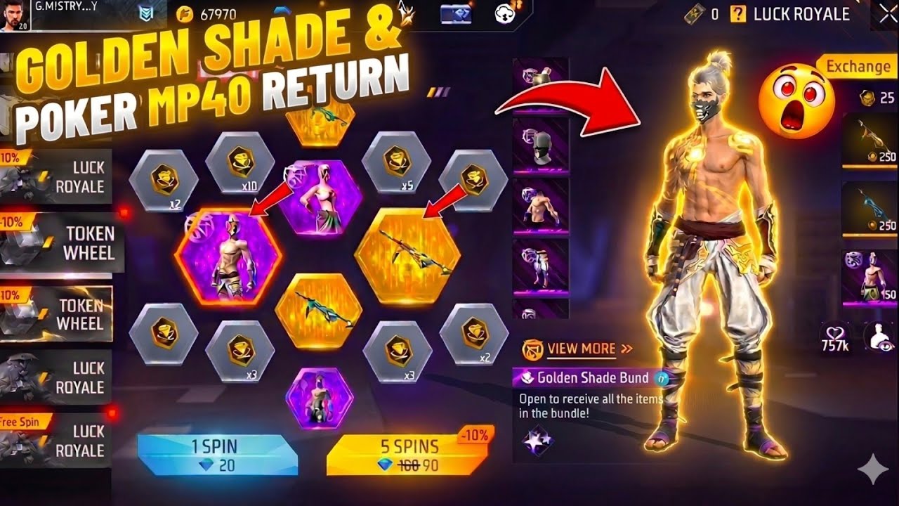Golden Shade Bundle Return🥳 | Poker MP40 Return 🔥😍 | Next Universal Ring Event Free Fire 🤯🔥
