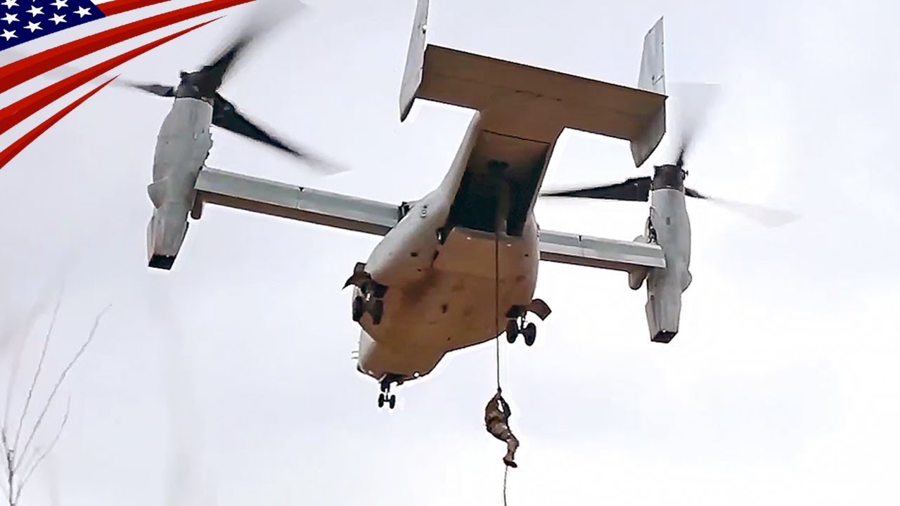 オスプレイからファストロープ降下 in 熊本 - 日米演習フォレストライト