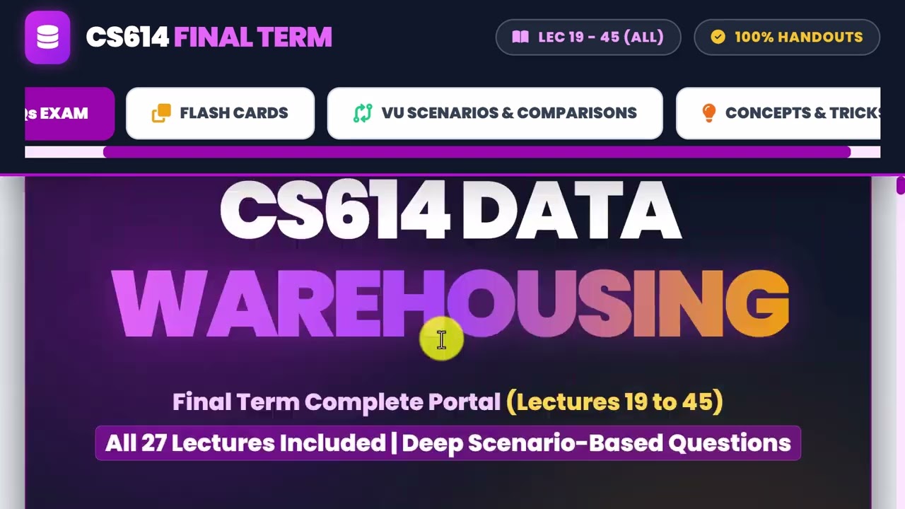 CS614 Final Term Preparation 2026 | 100% Complete MCQs & Subjective | Data Warehousing