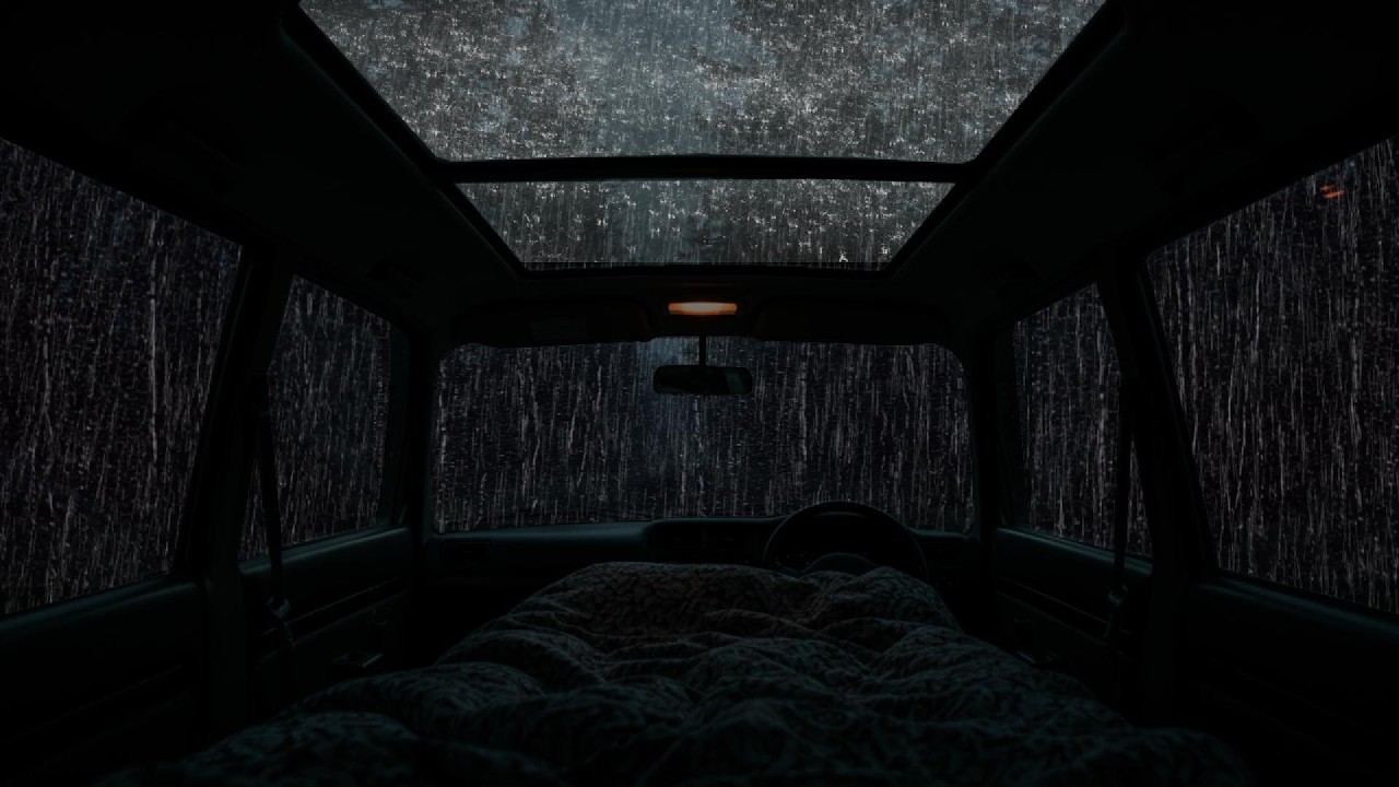 Relaxing Rain & Thunder on Cozy Car ⛈ Deep Sleep Sounds, Stress Relief & Peaceful Night Ambience