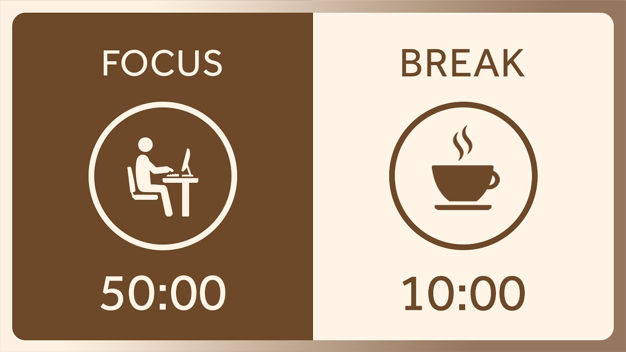50/10 Pomodoro Timer 2 Hours | Study with Me Brown Noise Session for Deep Work (renewed)