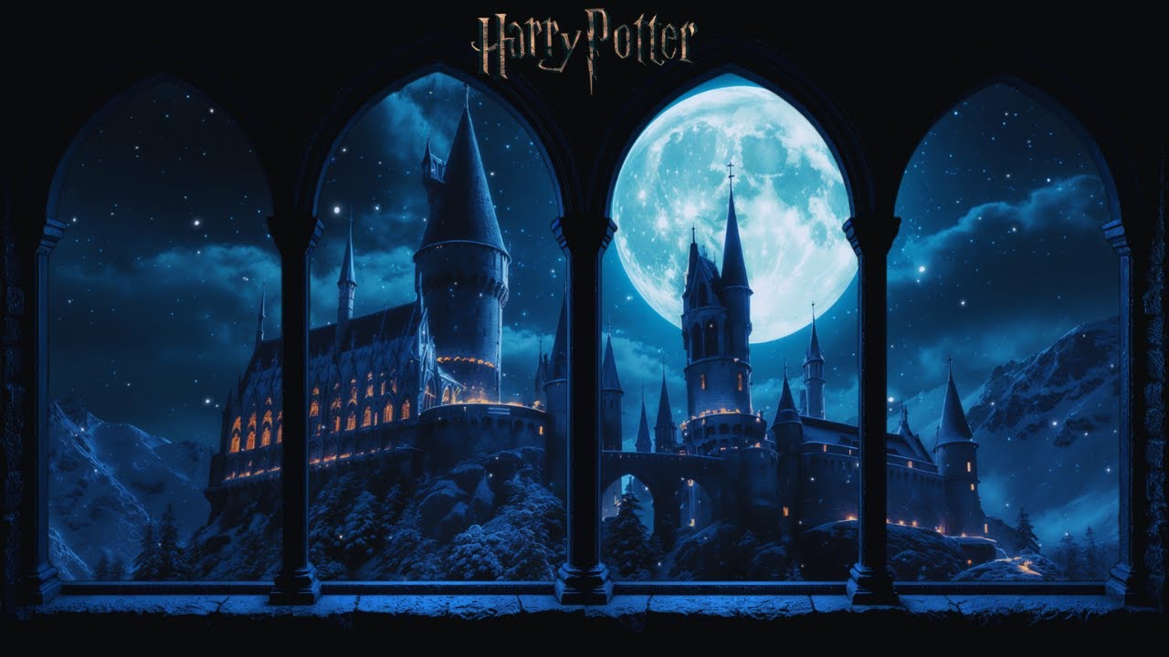 4K Hogwarts Castle Projector Window – Cozy Winter Snow Ambience