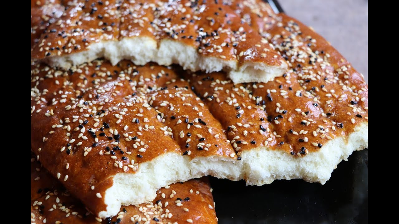 خبز ايراني نان بربري  خبز بدون زيت ولا زبدة بالسمسم مع رباح محمد