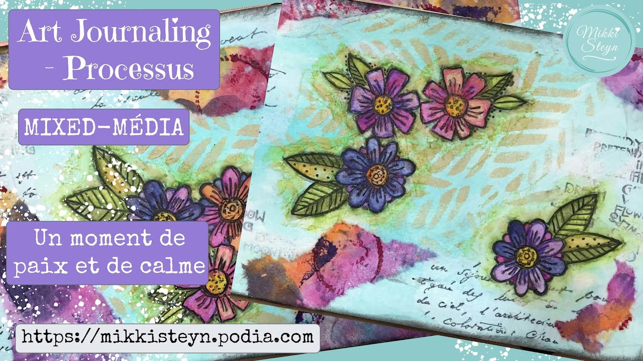 PAGE Art Journaling - MIXED MÉDIA - Collage avec du papier de riz décoratif - Un moment de calme