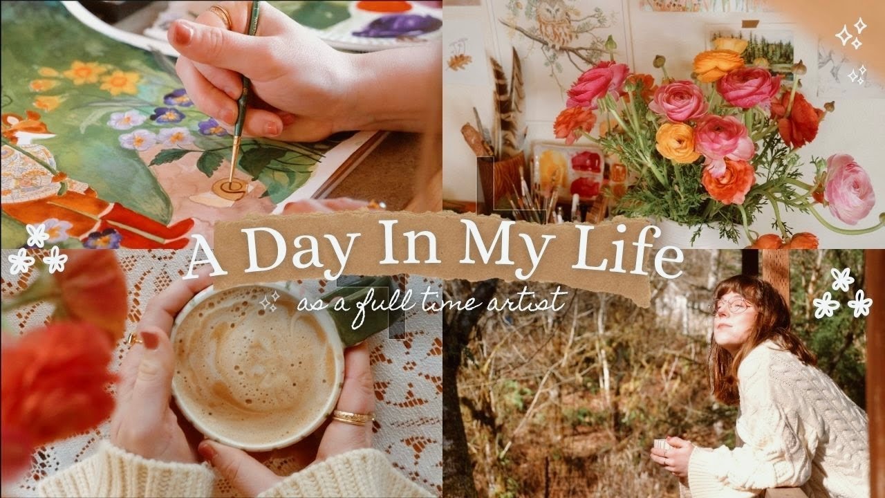 A Day In My Life ☕️🌷🎨 a full-time artist romanticizing a quiet, slow life in my cabin in the woods