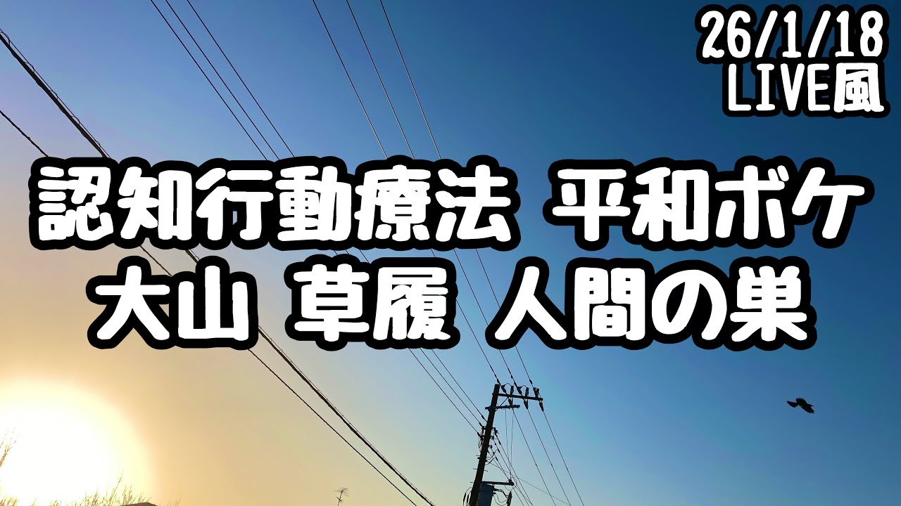 認知行動療法 平和ボケ 目の病気 YouTube 少子高齢化 ペットロス 神経質 人間の巣 河川 相模野台地 泉の森 高麗山 大山 草鞋など 50代 アラカン 爺 自律神経失調症 パニック症の雑談