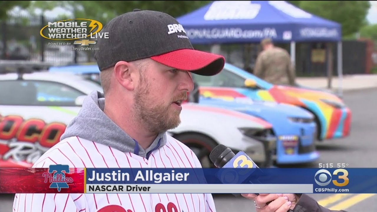Nascar Driver Justin Allgaier Throwing Out First Pitch At Phillies Game