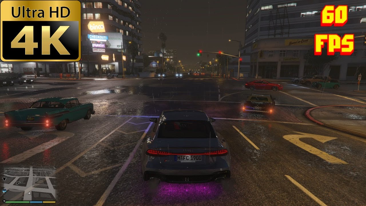 Audi RS7 Real Life Night Drive,🌃Realistic Rain 🌧️ | GTA 5 Rainy City 4K Ultra 60FPS 🚘🌃