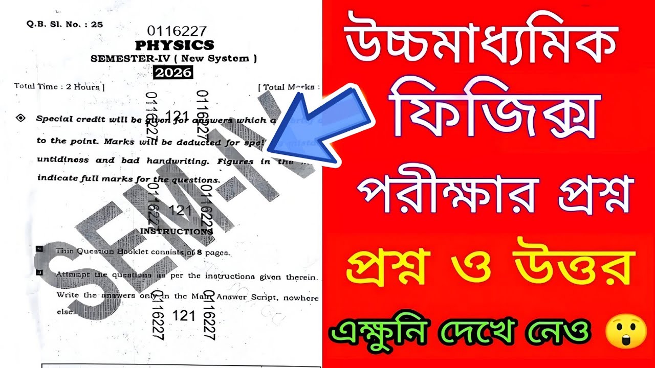 HS Class 12 4th semester Physics Question Paper 2026|HS 4th Semester Physics Suggestion 2026|HS 2026
