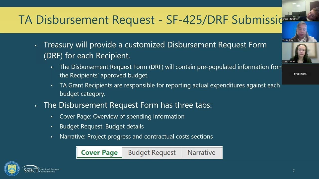 SSBCI Technical Assistance Grants Disbursement Request Training