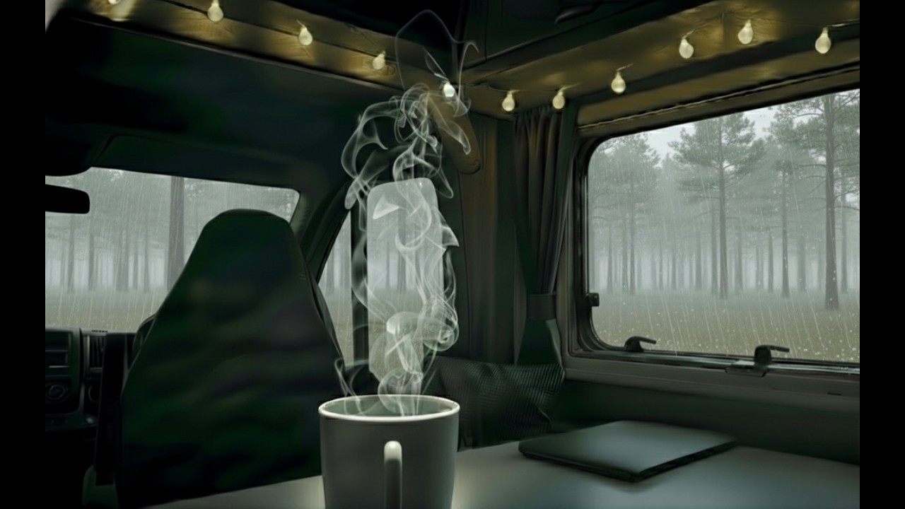 (NO ADS) Almost 4 hour Foggy Rain Outside Campervan | Warm Inside Campervan | Pure Heaven Feeling
