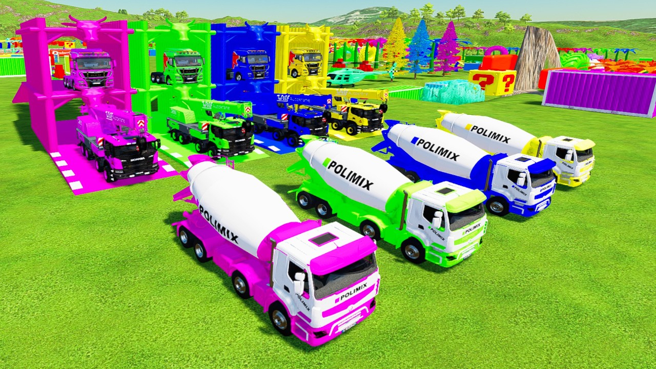 Garage With Colors - ALL COLORFUL POLIMIX MIXER TRUCK, CRANE TRUCK TRANSPORTING WITH MAN TGX TRUCK