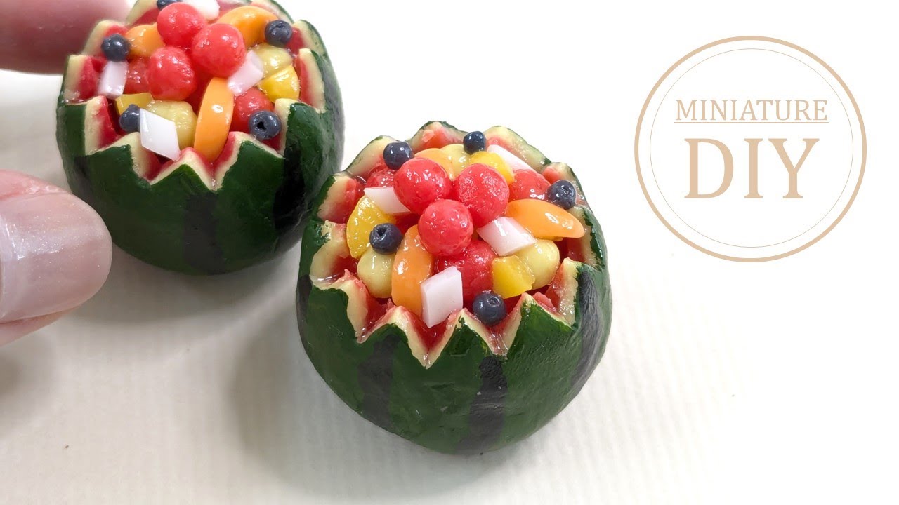 【100均材料・粘土】ミニチュア丸ごとスイカのフルーツポンチの作り方～DIY Miniature Watermelon fruit punch ～