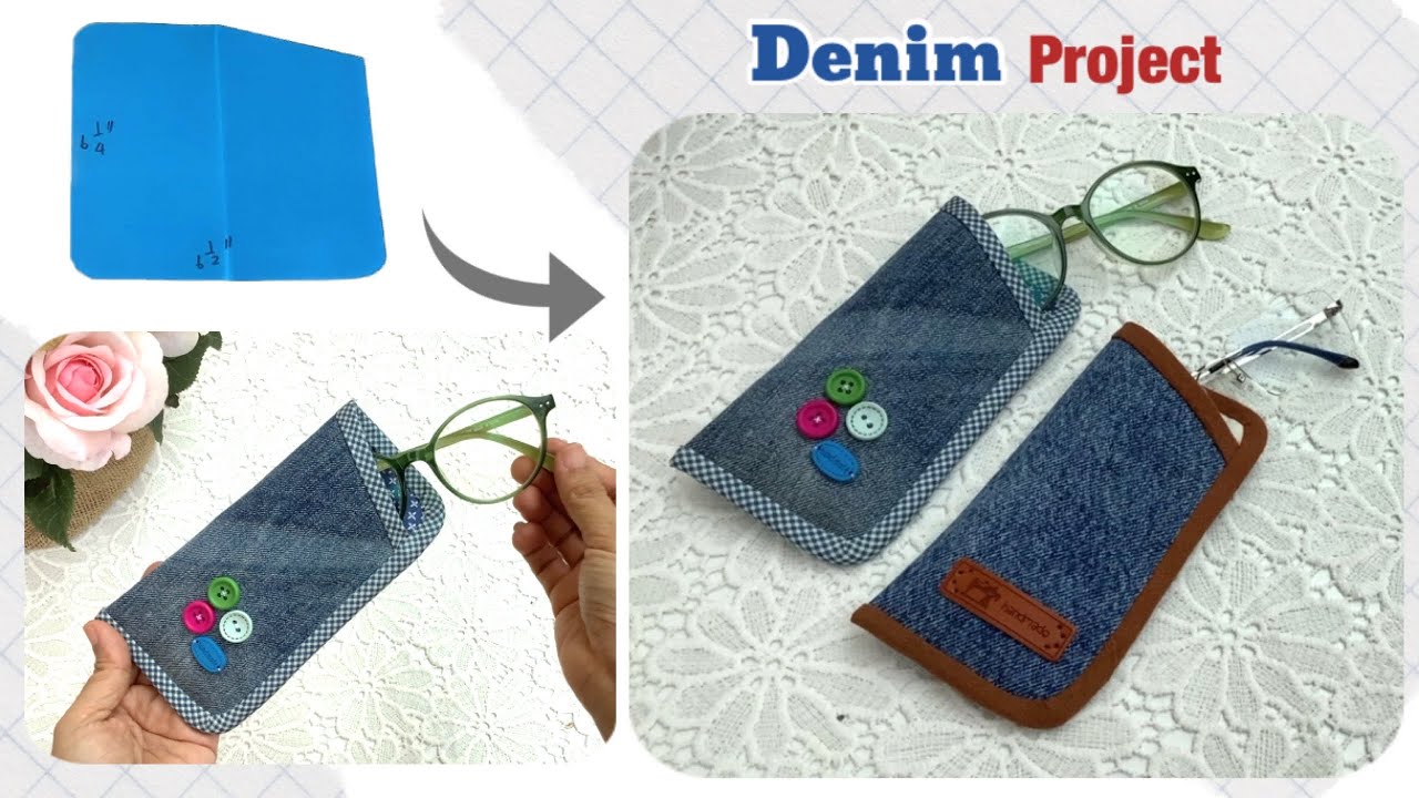 how to sew a glasses case from old jeans , diy easy glasses case tutorial , old jeans reuse ideas.