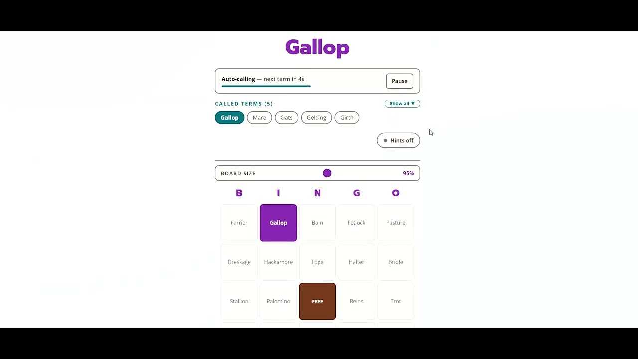 Free online horse bingo