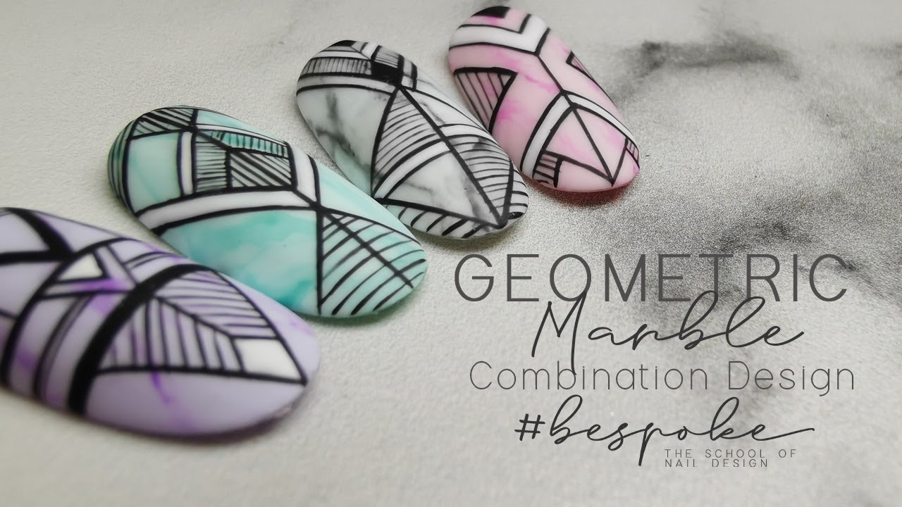 TUTORIAL  l  Geometric and Marble Combination Freehand Nail Art