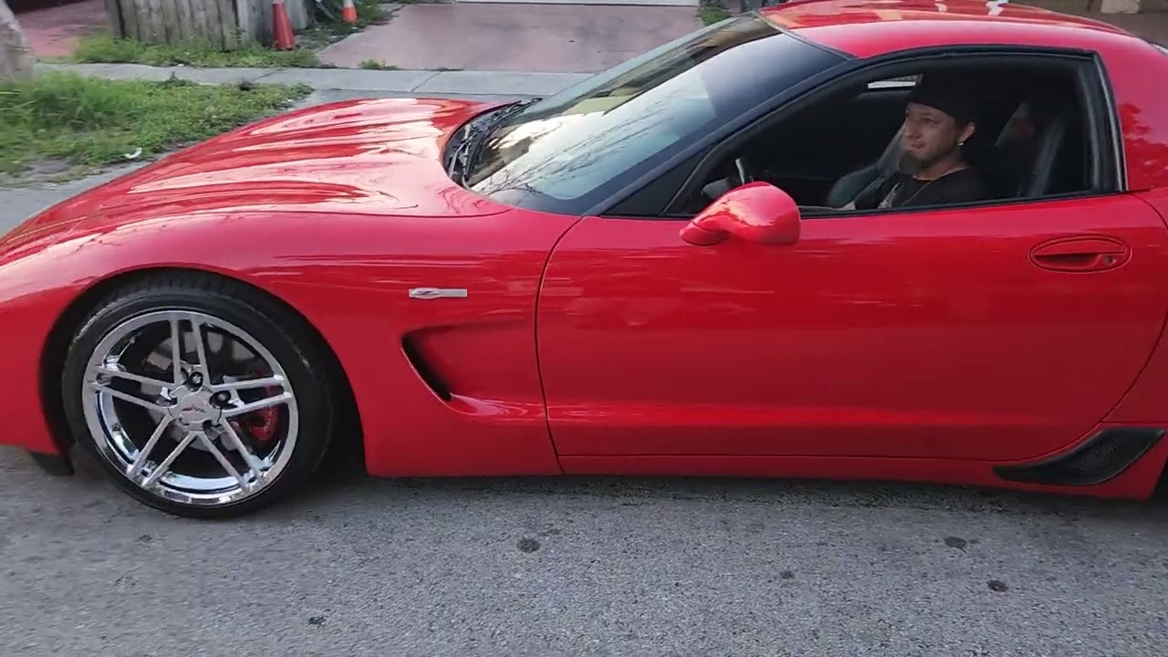 Beautiful Slammed C5 Z06 with C6 Z06 rims in Torch Red braking and take off.