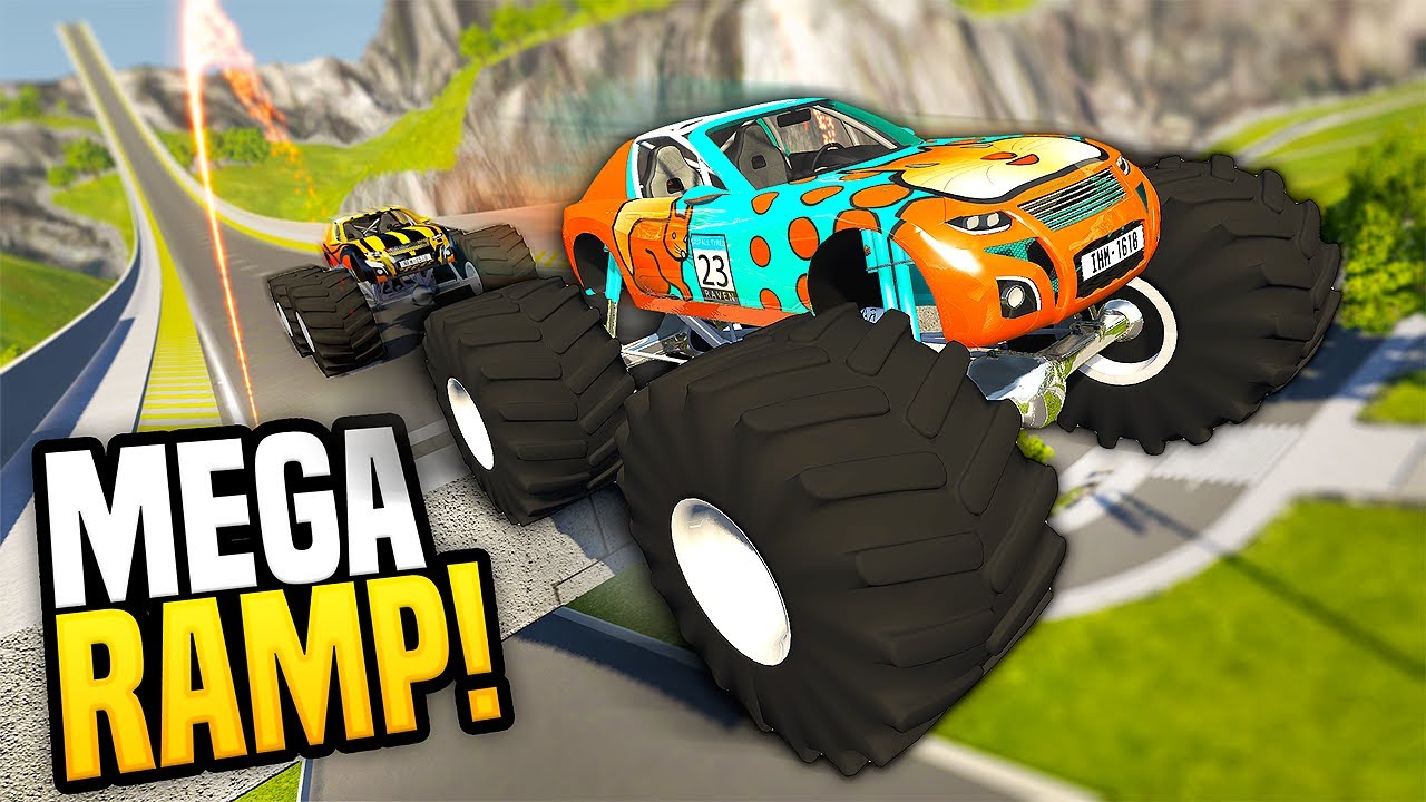 УПРАВЛЕНИЕ МОНСТР-ТРАКАМИ ПО МЕГА-РАМПЕ — многопользовательский мод BeamNG Drive (вылетает)