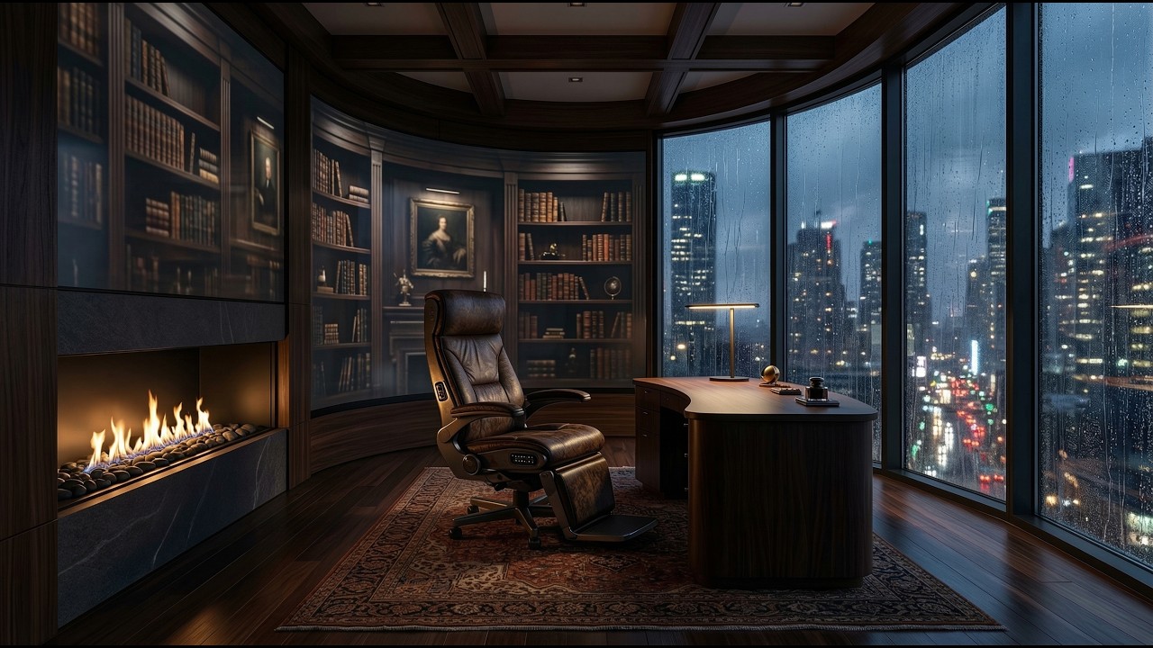 3 Hours Billionaire Library Rain Ambience | Old Money Study & Focus | Crackling Fireplace 4K 2026