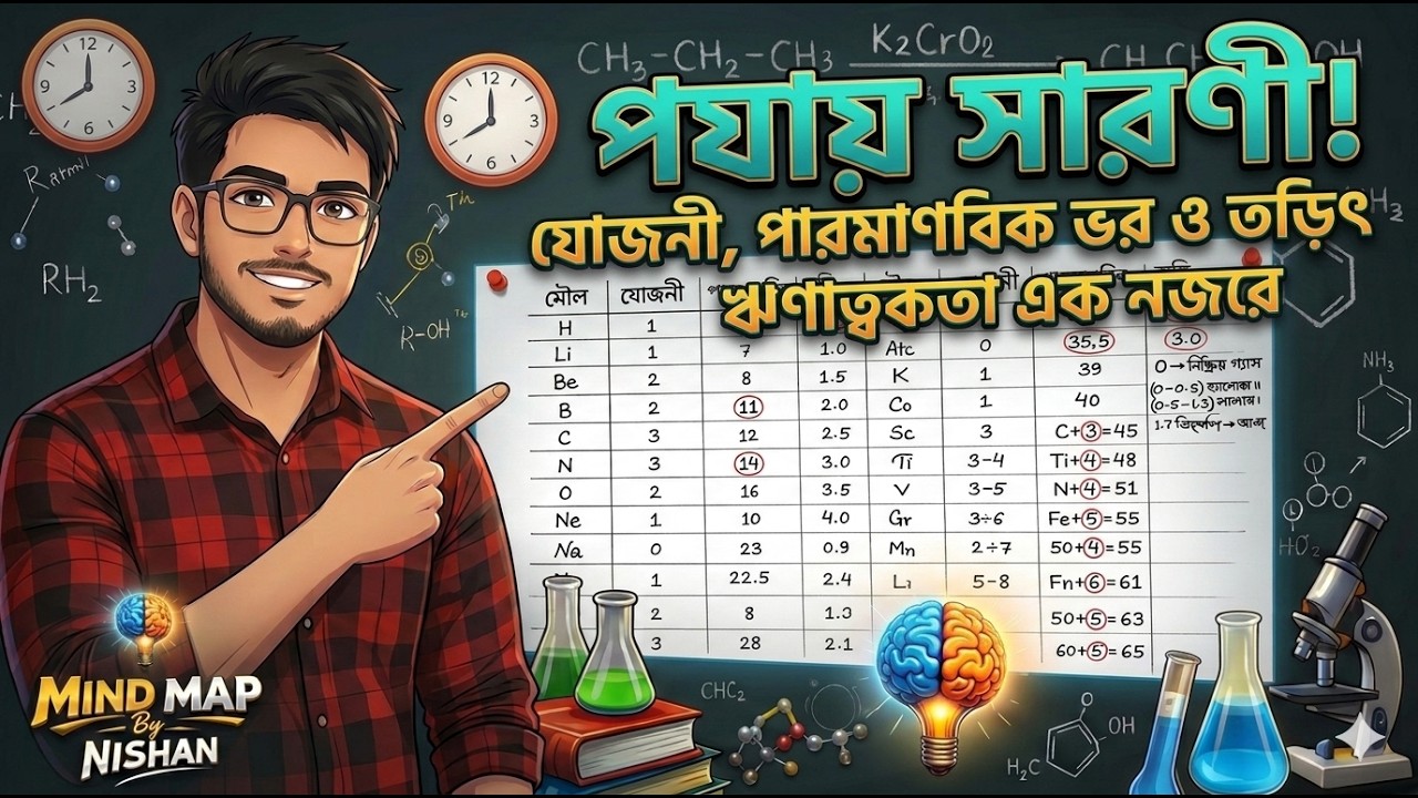 যোজনী, পারমাণবিক ভর ও তড়িৎ ঋণাত্বকতা এক নজরে | পর্যায় সারণী Mind Map!!