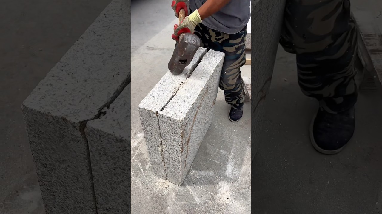 Watch how I break down this extra-thick granite block🪨🔨📏