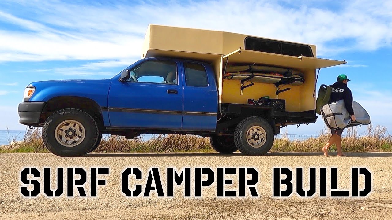 DIY Truck Camper For Overland Surf Trips | Surfboard Rack and Auxbeam Offroad Light Bar