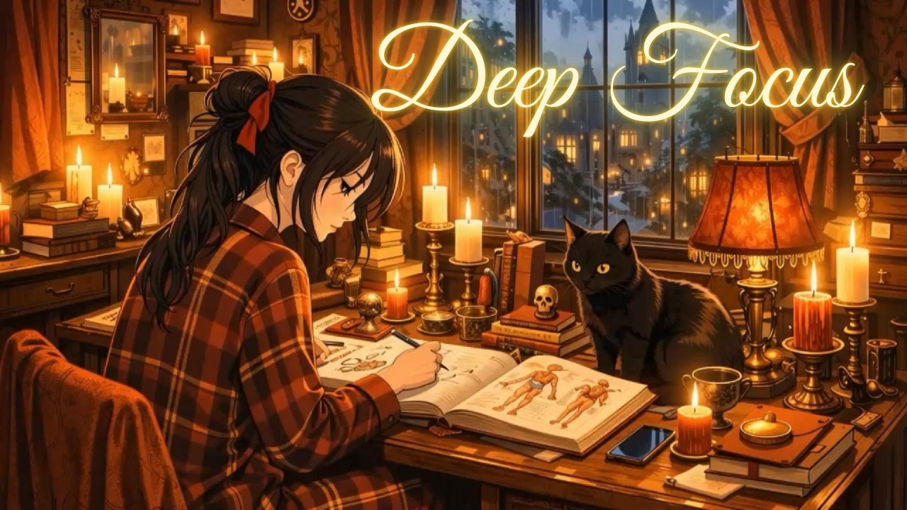 Cozy Dark Academia Study Session. Lofi Beats for Focus & Relaxation | Rainy Night Ambience