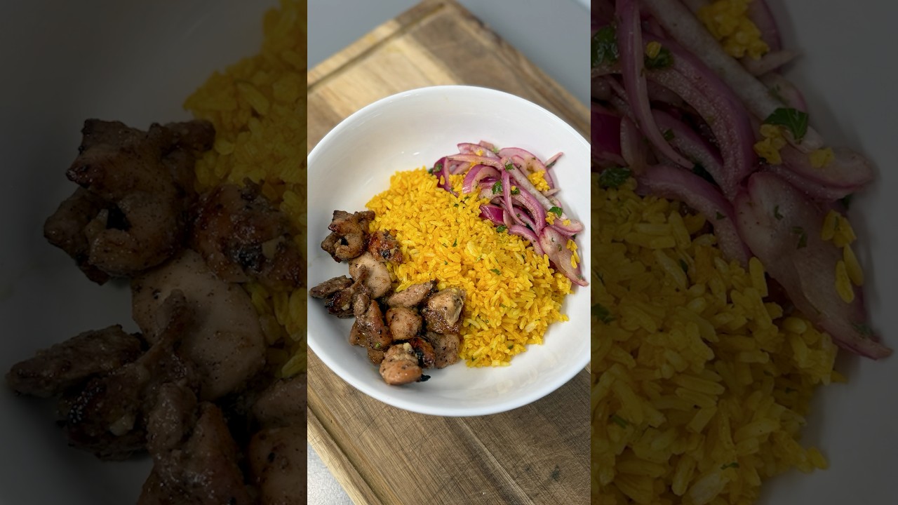 Hot Honey Garlic Chicken with Golden Jasmine Rice & Pickled Onions!