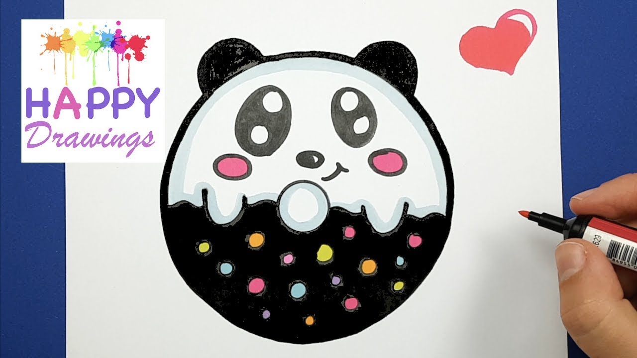 HAPPY DRAWINGS : HOW TO DRAW AND COLOR CUTE BABY PANDA DONUT