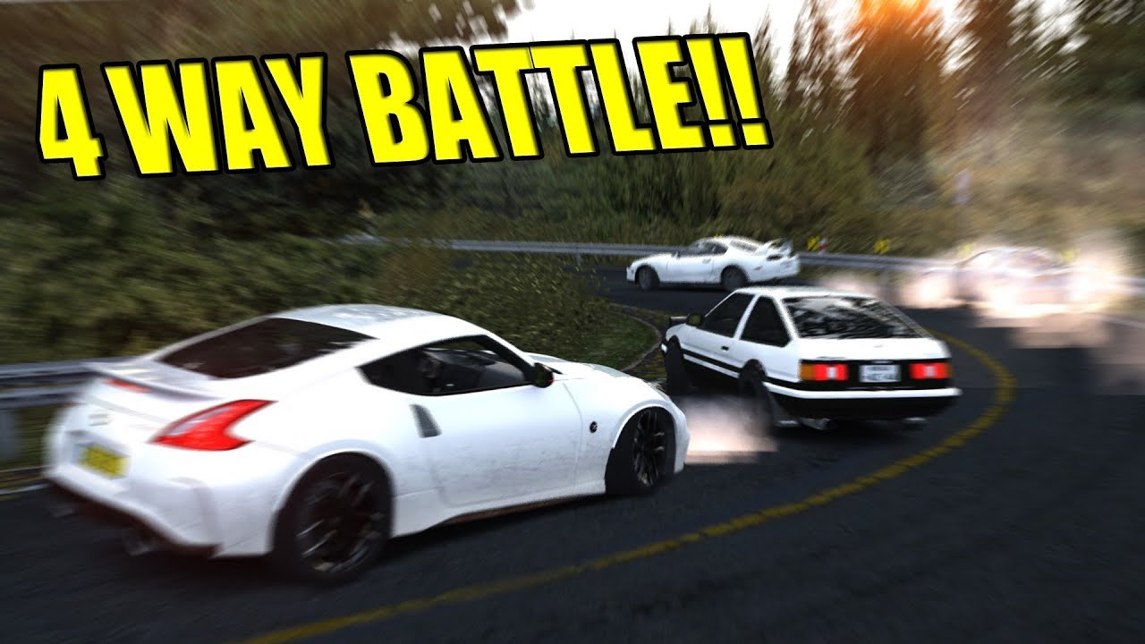 Intense 4 WAY TOUGE BATTLE at AKINA DOWNHILL - Initial D Style - Cockpit view