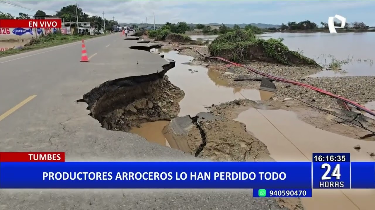 Carretera Panamericana Norte  colapsa tras inundaciones en Tumbes