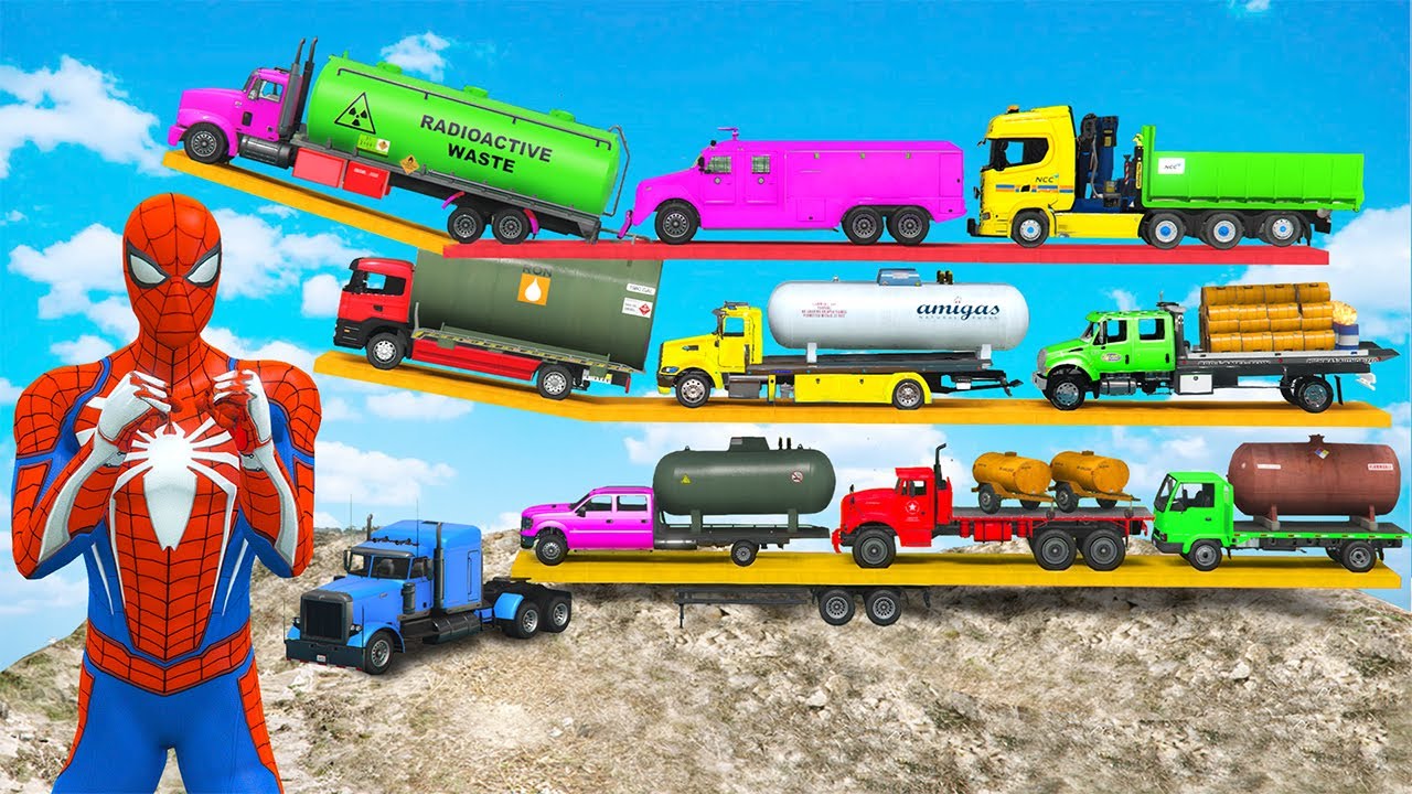 GTA5 Online We In a Mission to Transport Awesome Vehicles With Spiderman Team - Yellow Car